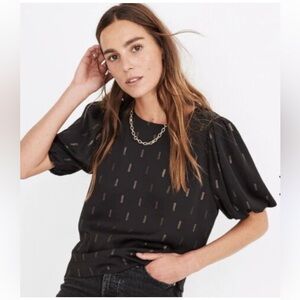 Madewell black and gold metallic puff sleeve top